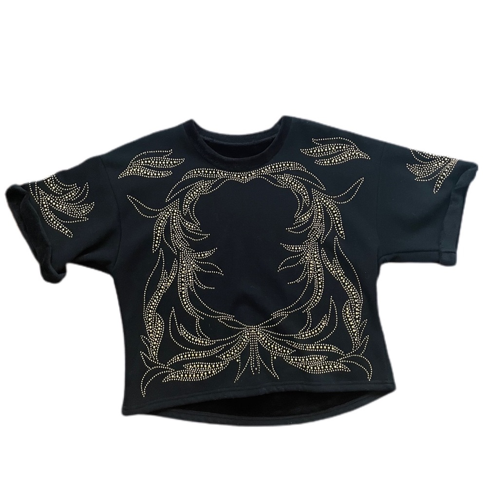 short sleeve embellished sweater with fur details